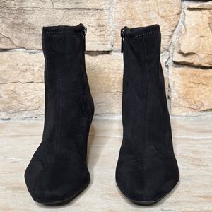 IMPO‎ Black Stretch Ankle Booties -Women's 7.5W Side Zipper Slim Heel Faux Suede